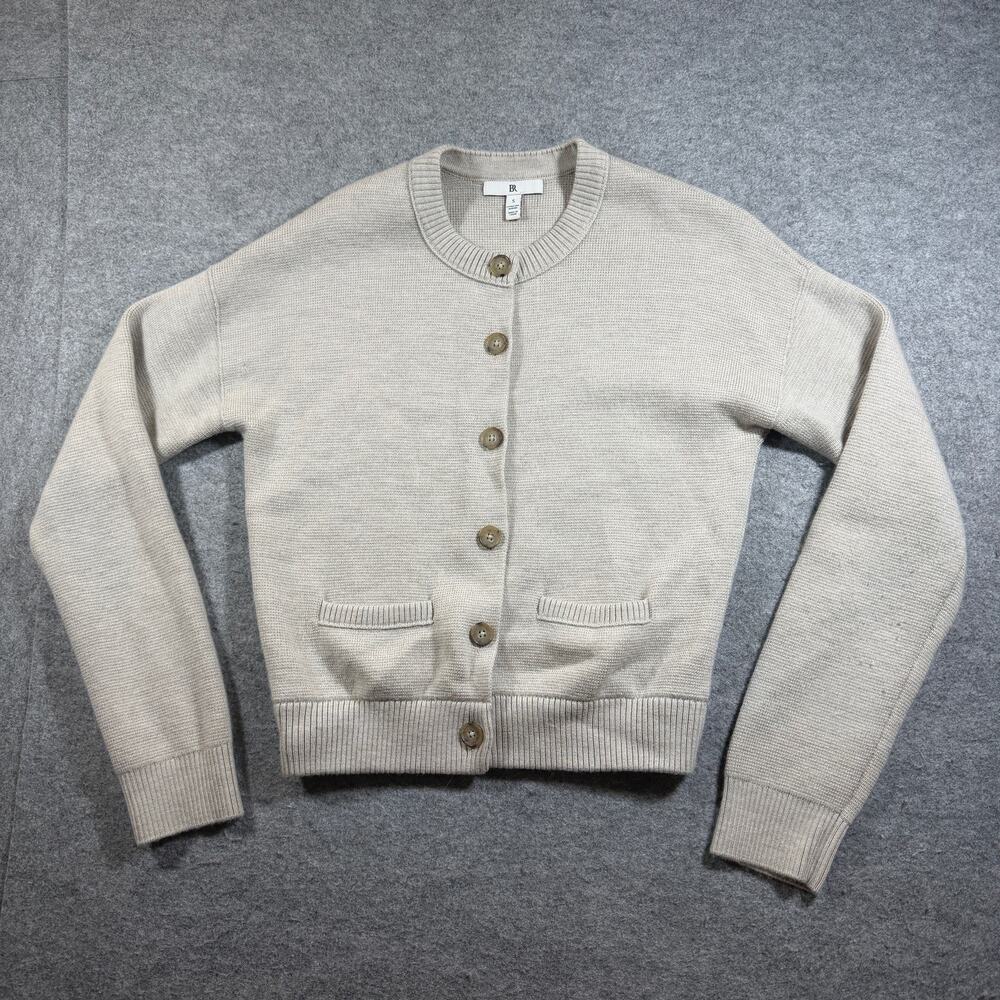 Banana Republic Cardigan Womens S Oatmeal 100% Soft Merino Wool Cropped Preppy